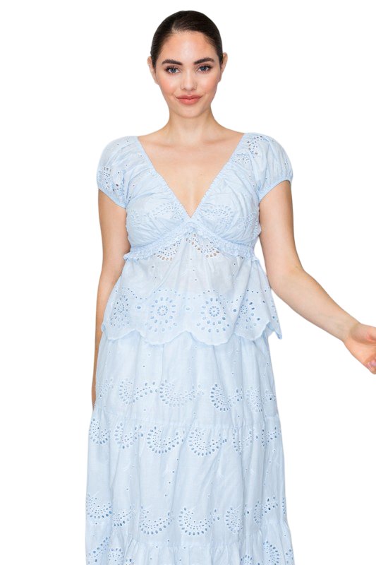 Haute Monde V Neck Eyelet Ruffled Top