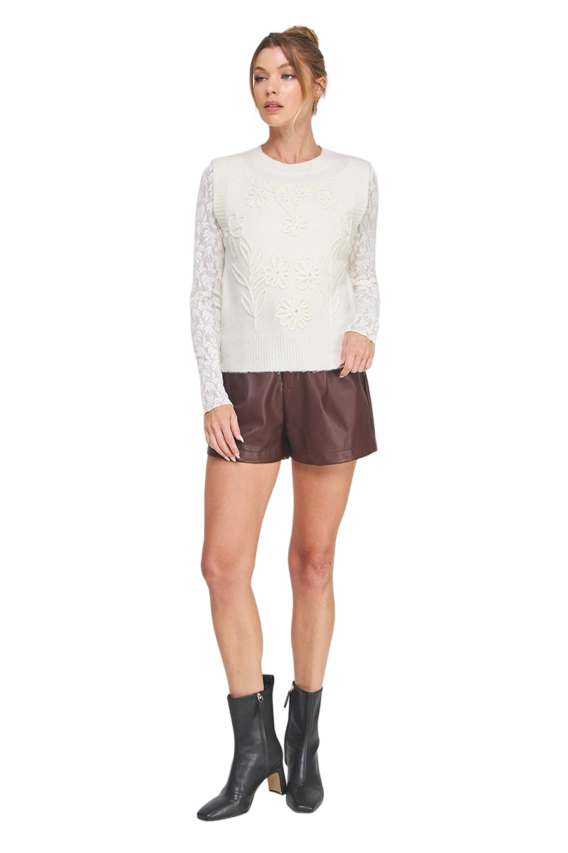 Apparel-Allie Rose Floral Embroidery Sweater Vest Top