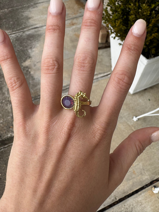Rings- Kalliope Bronze Seahorse Amethyst Opal Crystal Ring