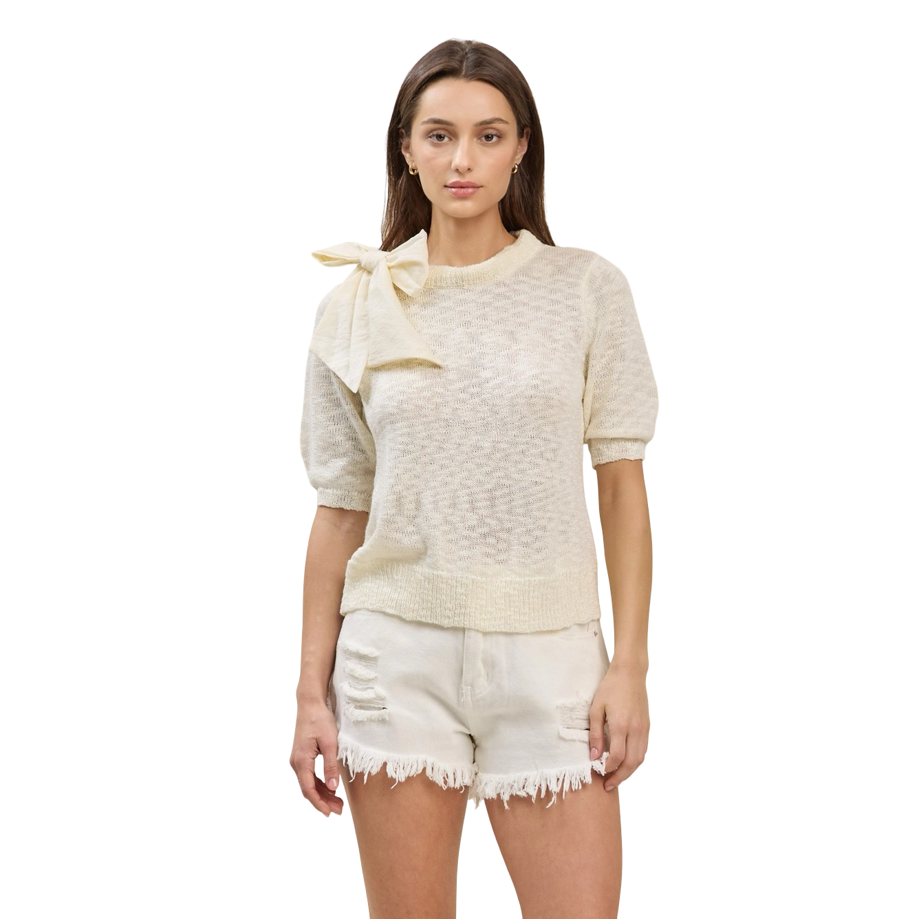Apparel- Able Bow Detail Short Sleeve Sweater