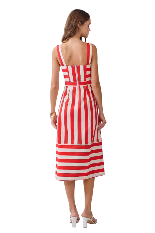 Apparel- TCEC Square Neck Striped Midi Dress