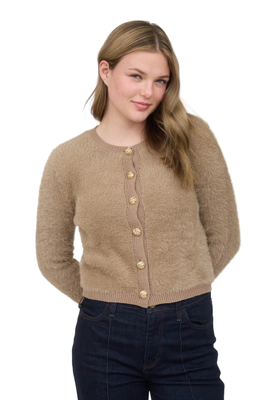 Apparel- The Workshop Gold Button Fuzzy Knit Cardigan Top