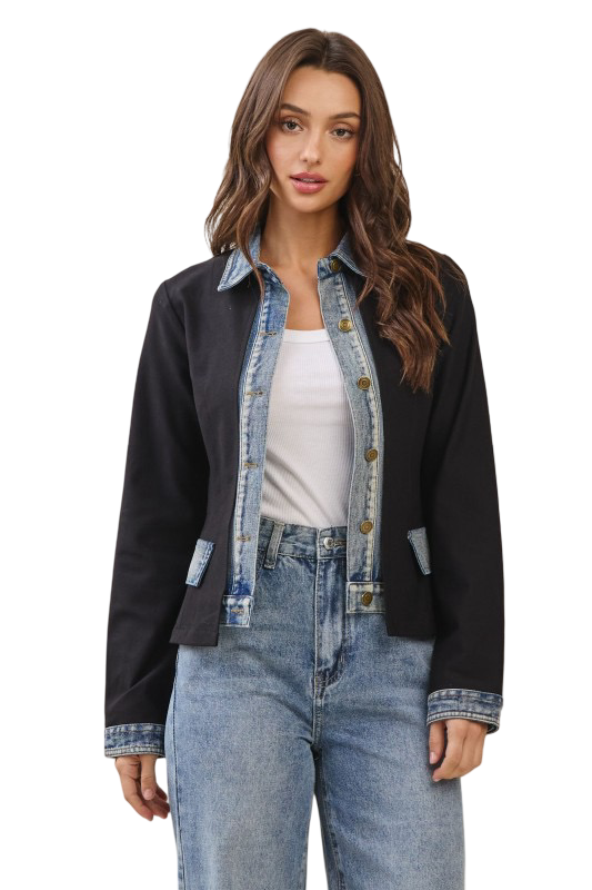Apparel- Able Layered Look Denim Trim Jacket