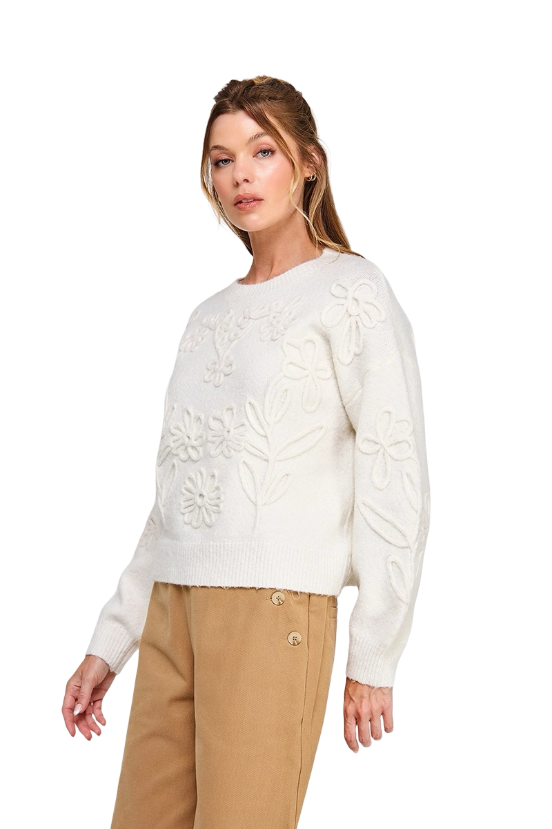 Apparel-Allie Rose Floral Embroidery Sweater Top