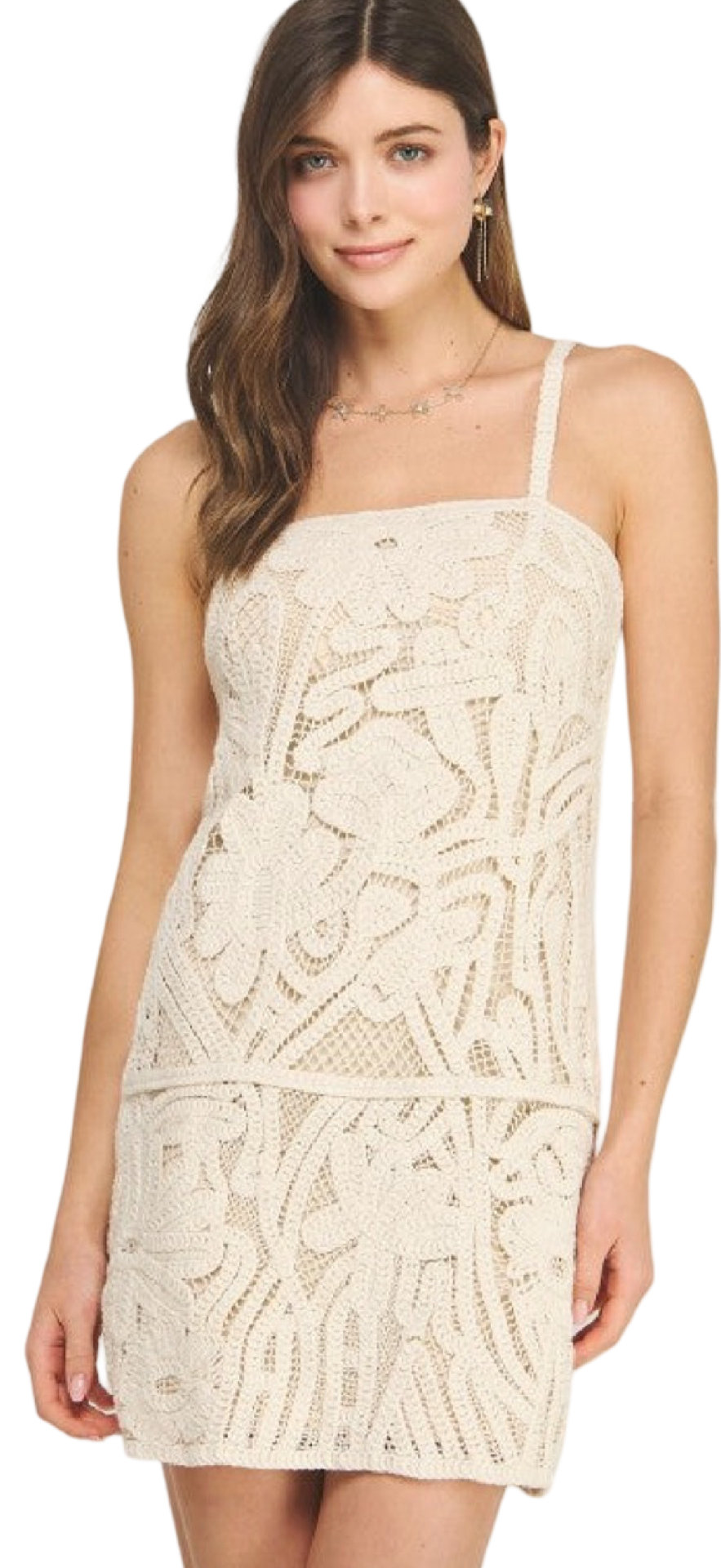Strut and Bolt Contrast Crochet Mini Dress