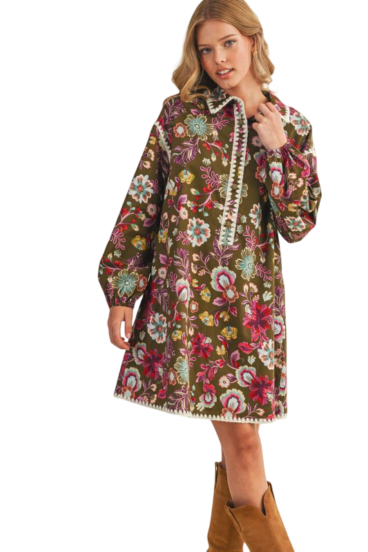 Apparel - En Merci Blanket Stitch Floral Mini Dress Floral Dress