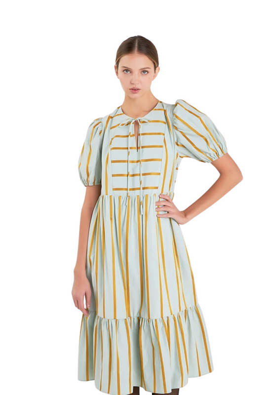 Apparel- English Factory Striped Blouson Maxi Dress