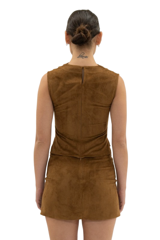 Fore Collection Cowl Neck Suede Sleeveless Top