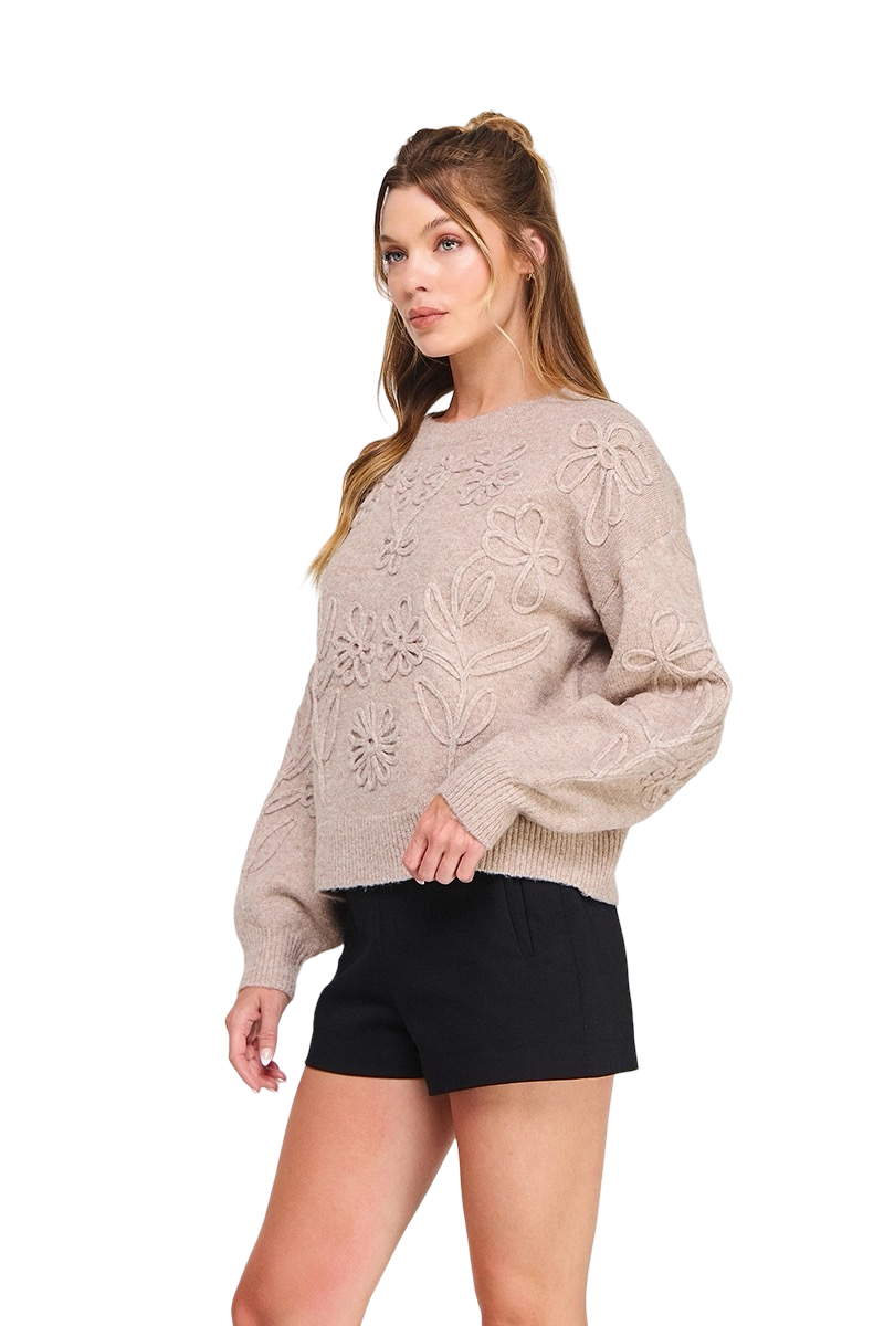 Apparel-Allie Rose Floral Embroidery Sweater Top