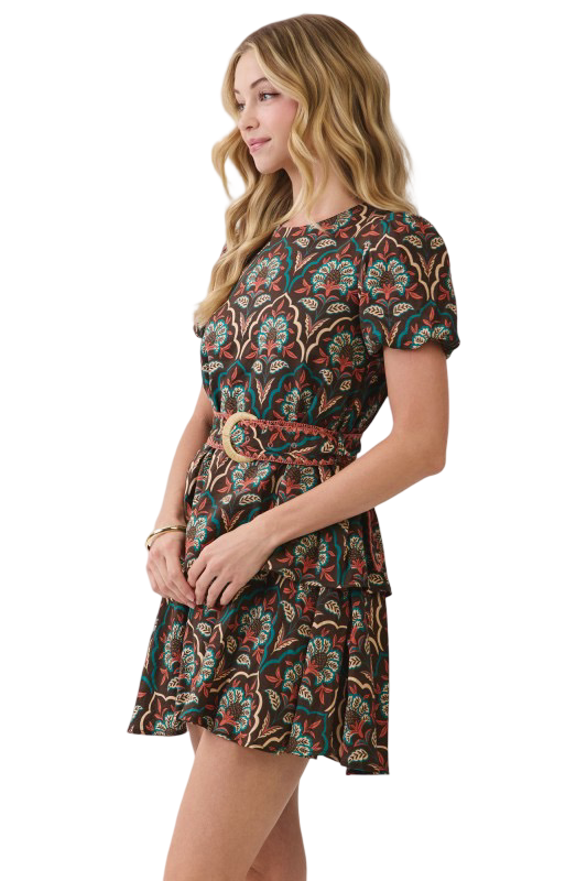 TCEC Puffed Sleeve Tiered Mini Dress