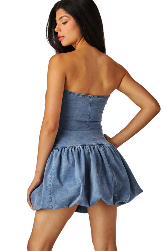 Apparel- Love Poem Stretch Denim Bubble Bottom Mini Dress
