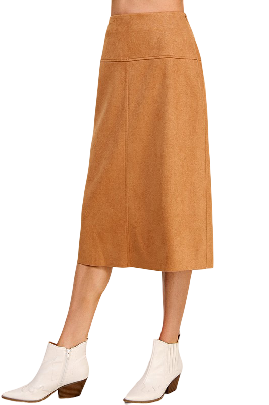 Apparel-Allie Rose Constructed Soft Microsuede Midi Skirt