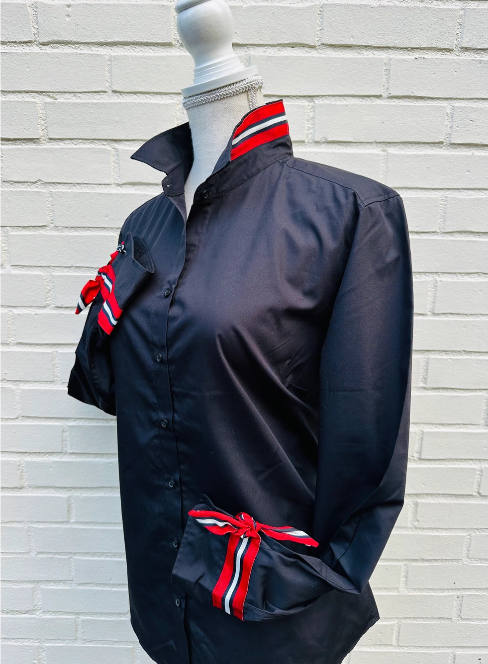 Apparel- Pearly Vines- Audrey Black Ribbon French Cuff with Black and Red Ribbon