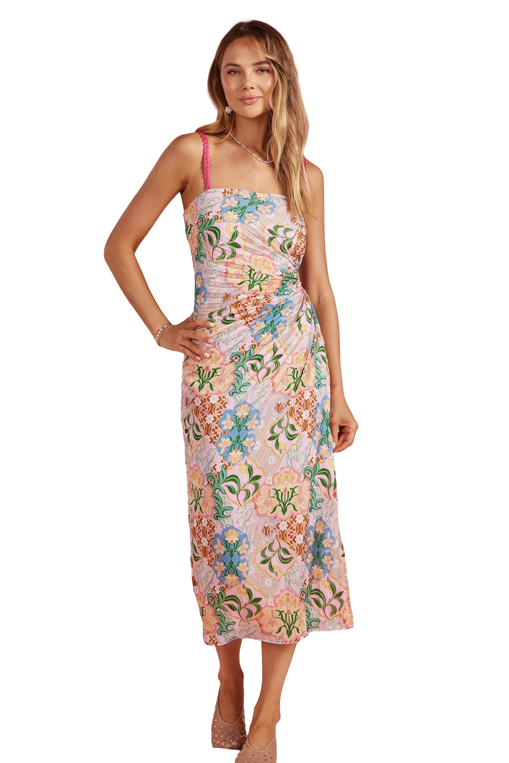 Apparel- Strut and Bolt Garden Party Pleated Satin Midi Dress