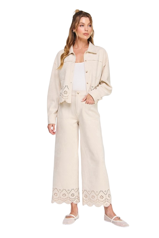 Apparel-Allie Rose Suede Laser Cut Shirt Jacket