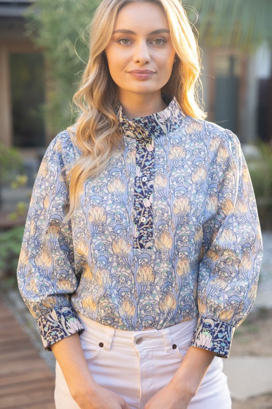 Apparel- VOY Wide Collar Block Floral Top