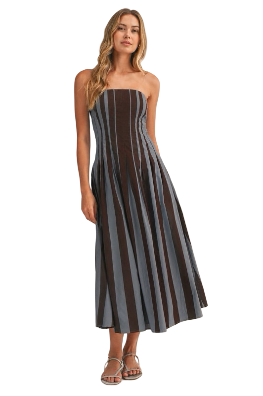 Klesis Strapless Pleated Flared Midi Dress