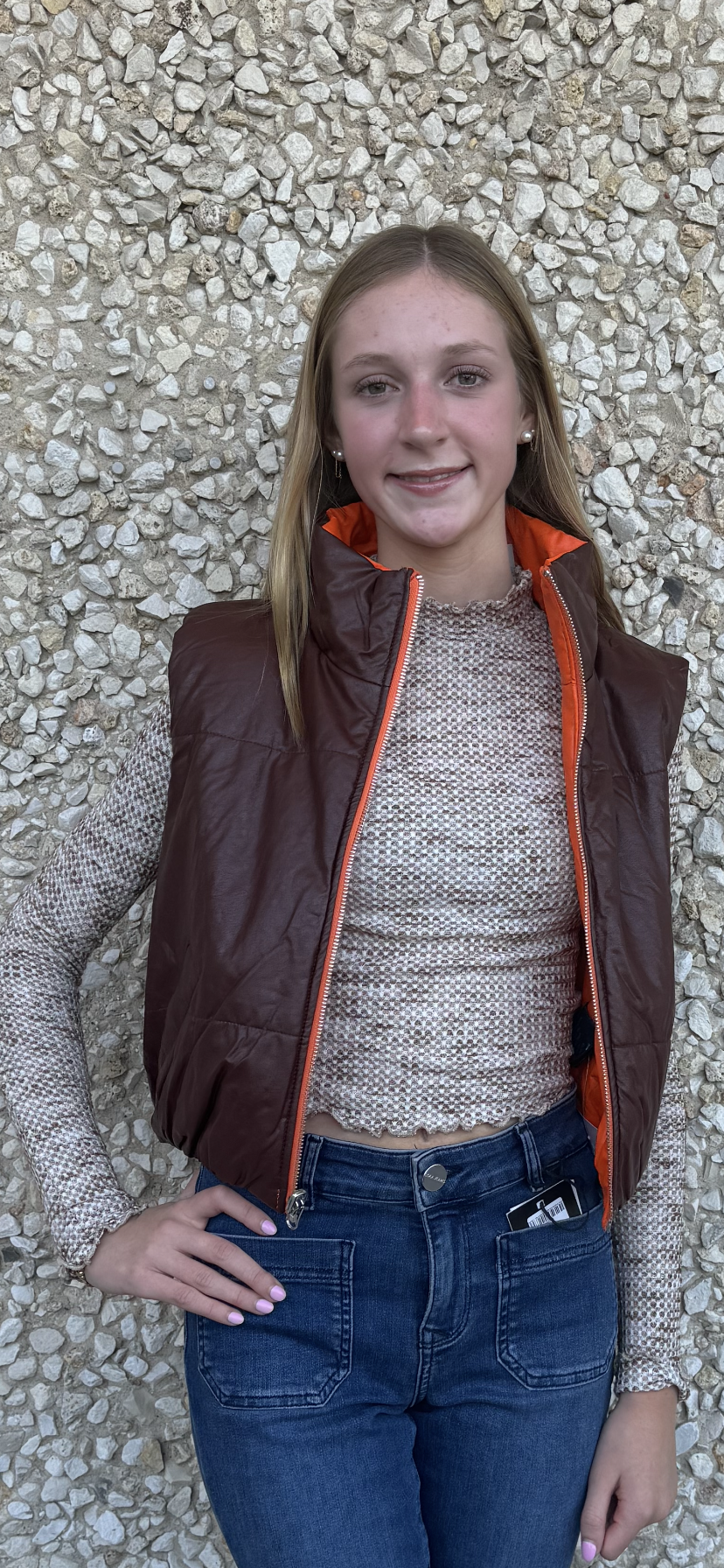 Apparel- B. Coature Reversible Faux Leather Cropped Puffer Vest