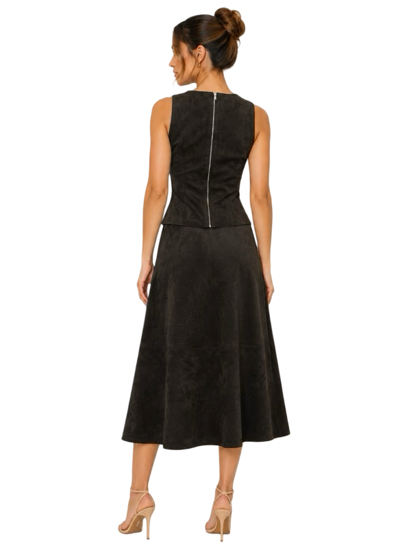 Fore Collection Asymmetrical  Crochet Trim Suede Top