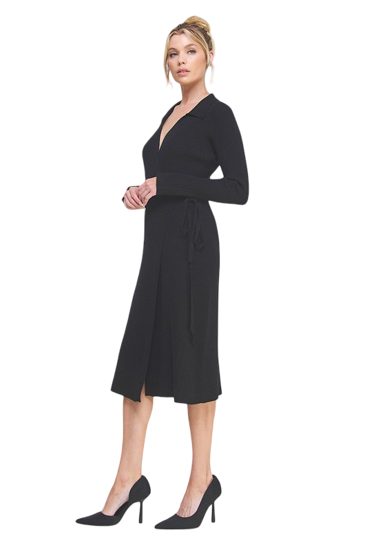 Apparel-Allie Rose Fine Gauge Wrap Sweater Midi Dress