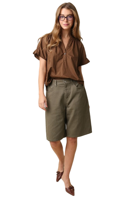 Olivaceous Hylee Ruffle Sleeve Peasant Blouse Top
