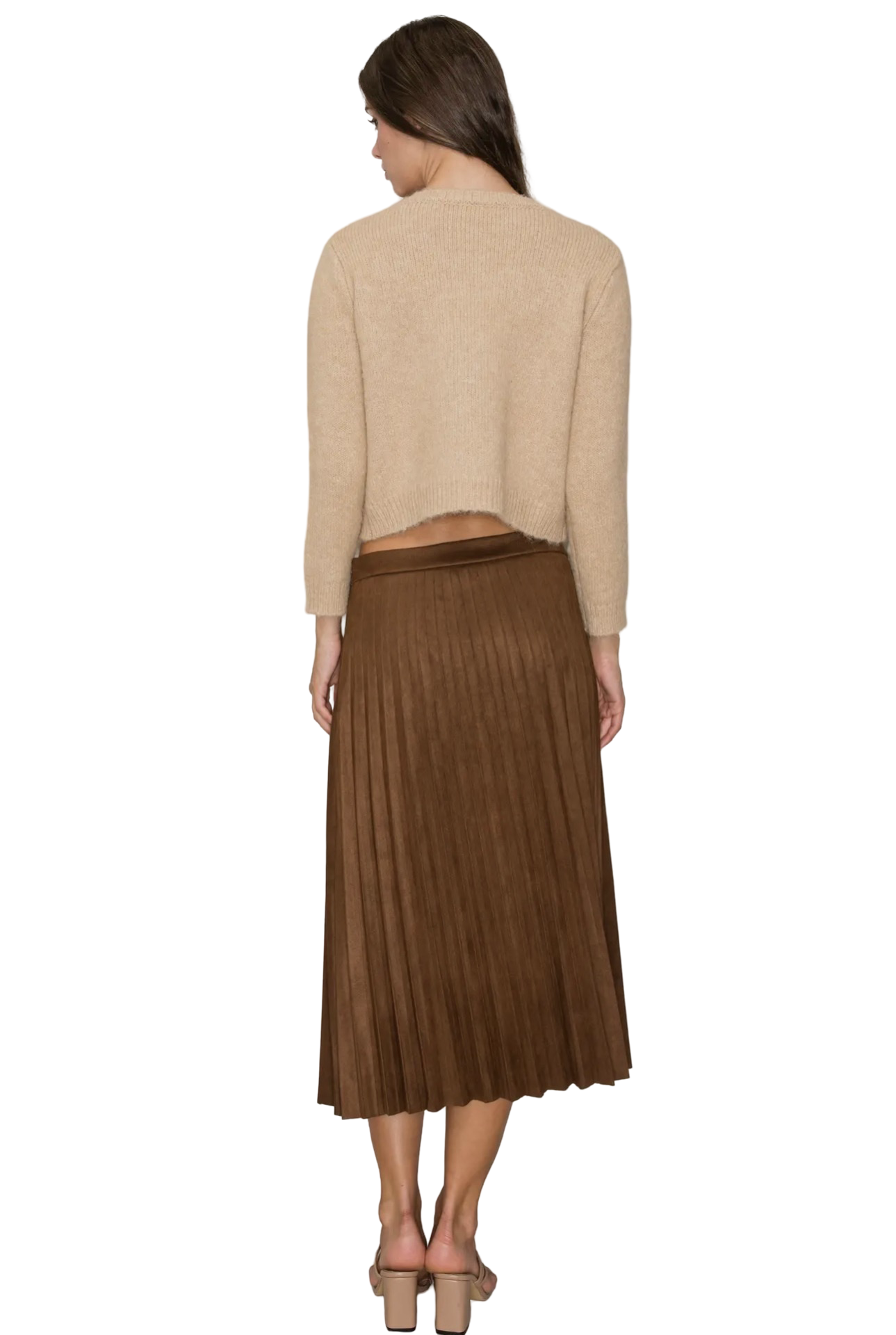 Apparel-Curds & Whey Pleated Suede Midi Skirt