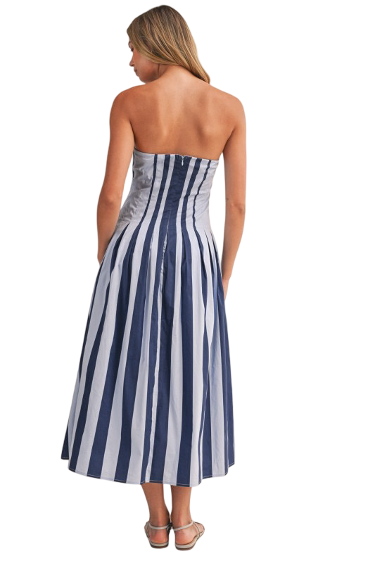 Klesis Strapless Pleated Flared Midi Dress