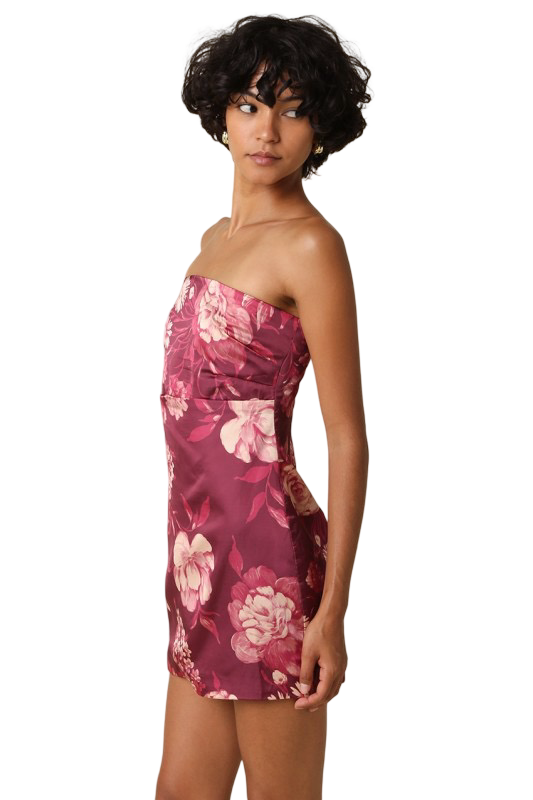 Olivaceous Rowan Floral Satin Strapless Floral Mini Dress