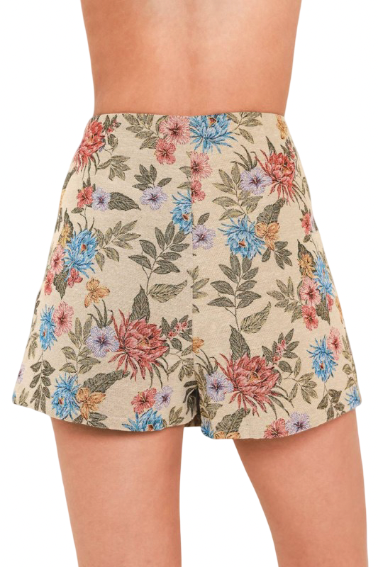Flying Tomato Floral Jacquard Print Mini Skirt Skort