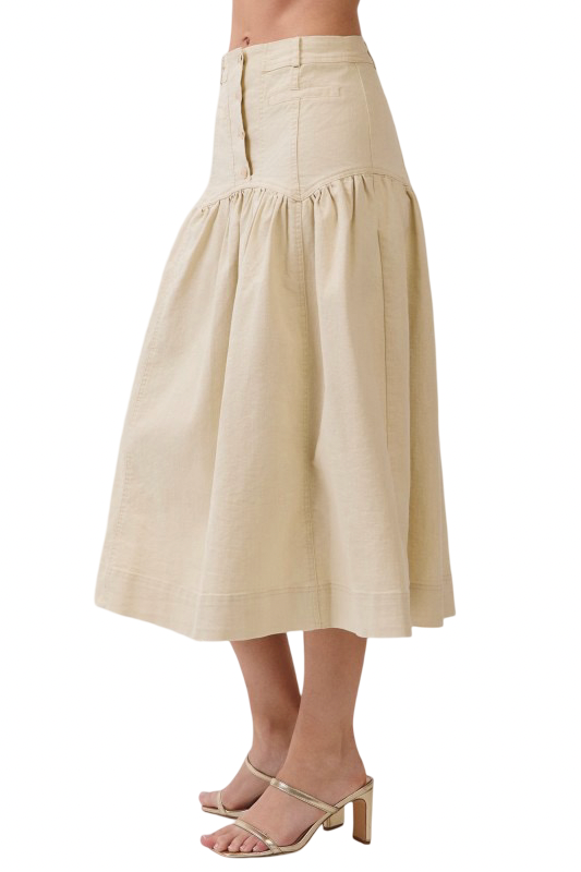 TCEC Button Front Drop Waist Midi Skirt