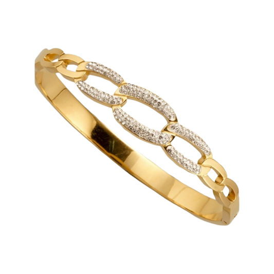 Bracelets- M&E Bling Gold Triple Pave Link Bracelet