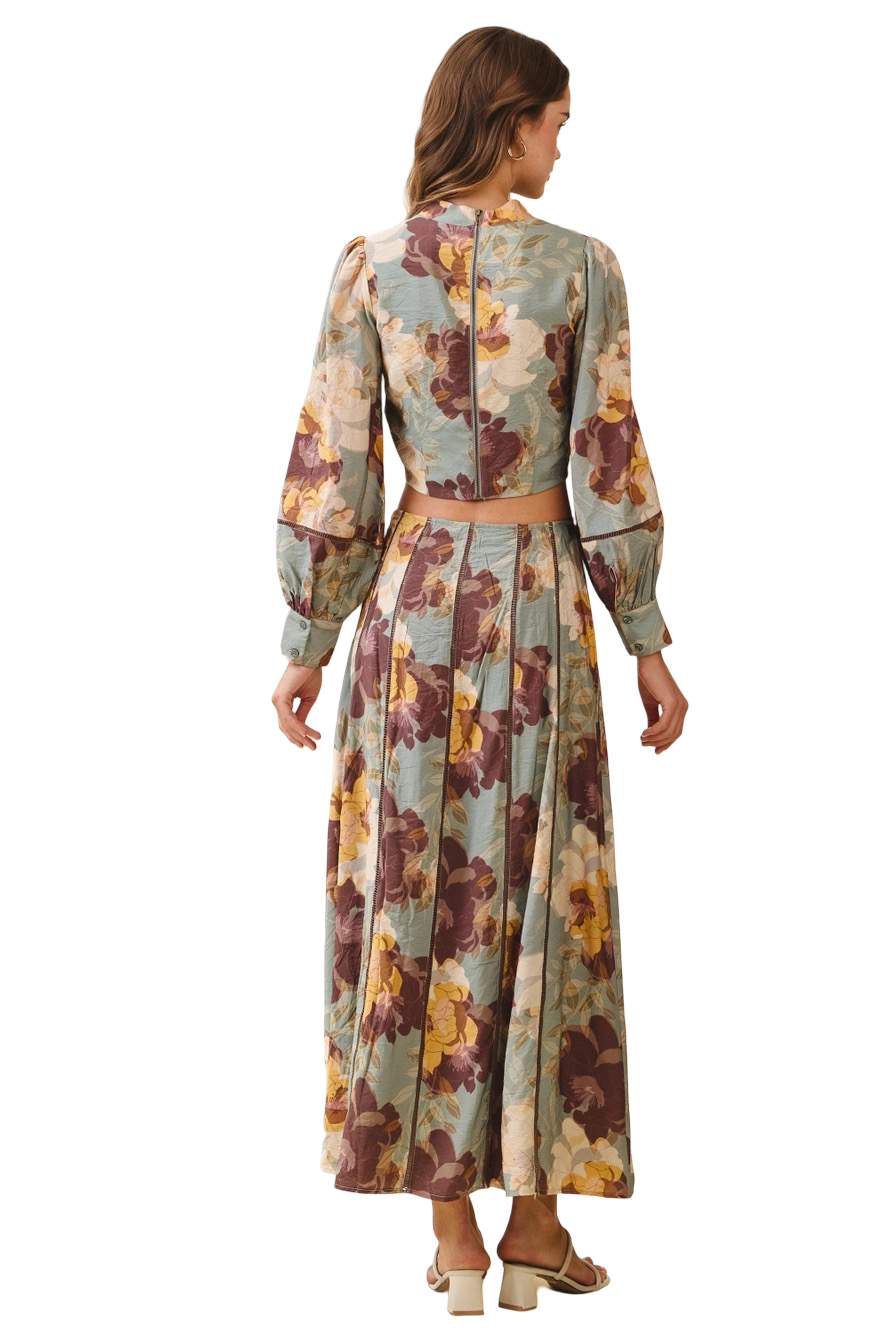 Apparel- TCEC Floral Contrast Stitch Detail Midi Skirt