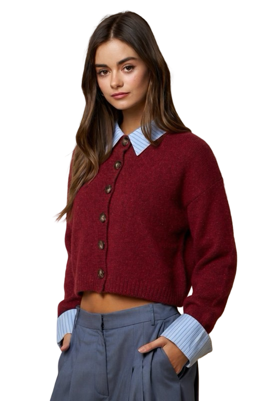 LALAVON Striped Button Down Sweater Cardigan Top