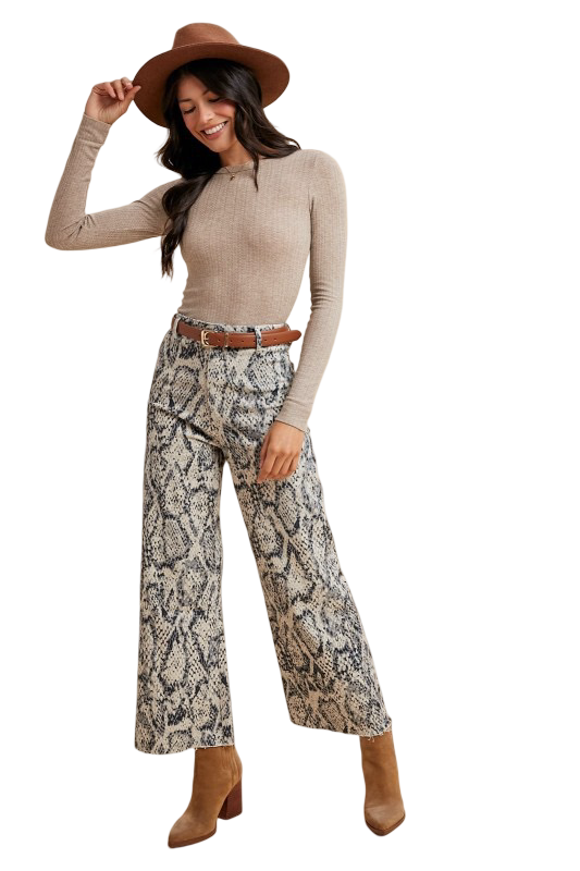 Apparel- Anniewear  Amimal Print Stretch Wide Leg Jean