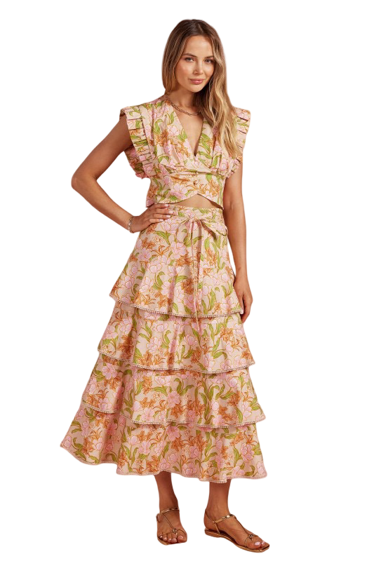 Strut and Bolt Floral Print Pleated Tiered Skirt Set