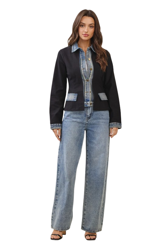 Apparel- Able Layered Look Denim Trim Jacket