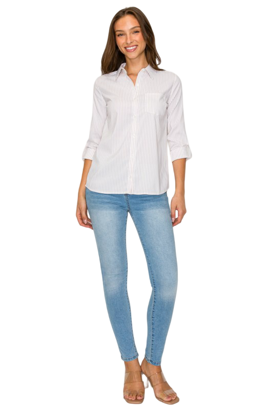 DNA Couture Striped Button Down Top