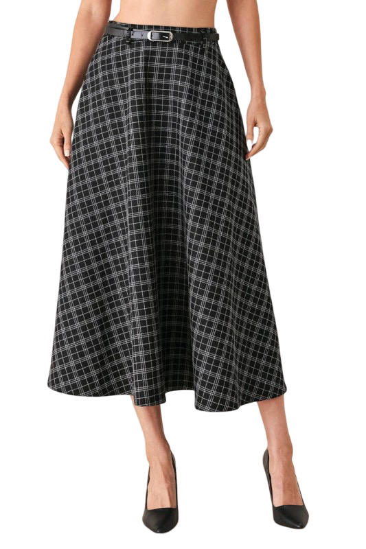 Flying Tomato Full Plaid Woven Midi Skirt