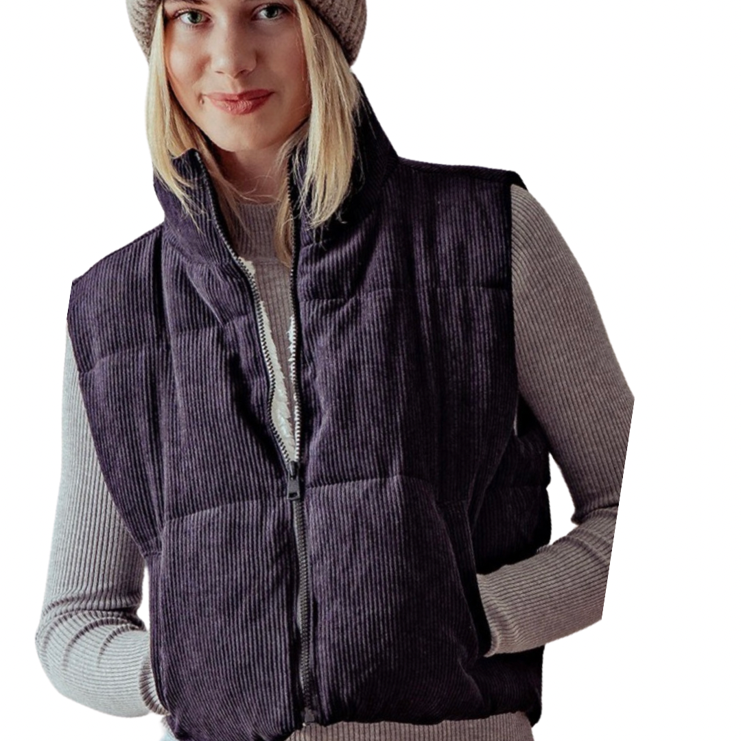 Apparel- Trend Notes Corduroy Cropped Puffer Vest