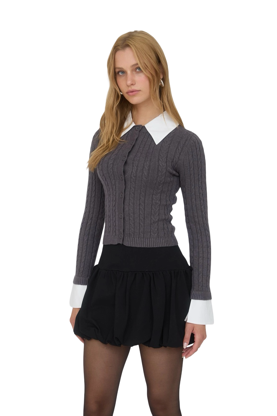 Apparel- The Workshop Collard Trim Button Down Cable Knit Cardigan Top