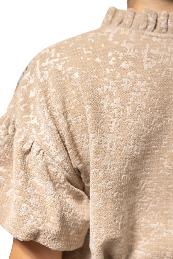 Apparel- VOY Ruffled V Neck Mixed Media Knit Top