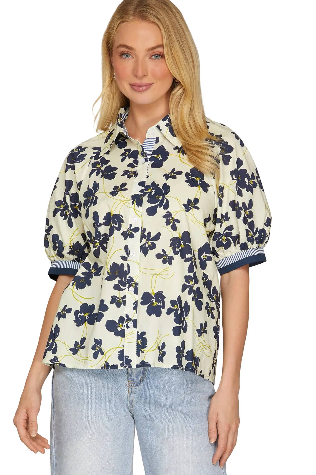 She+Sky 1/2 Sleeve Button Down Blouse Top