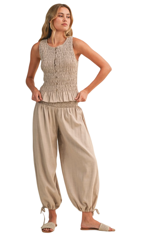 Klesis Button Front Smocked Top with Pants Set