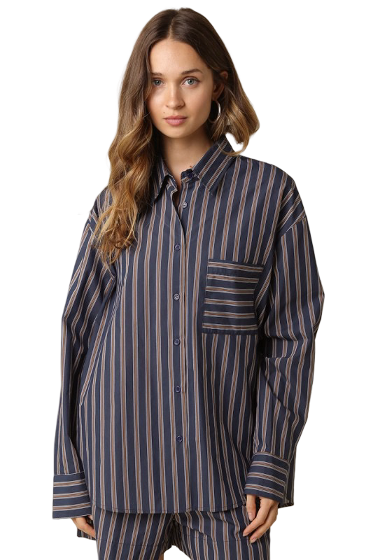 Olivaceous Hunter Striped Oversized Oxford Shirt Top