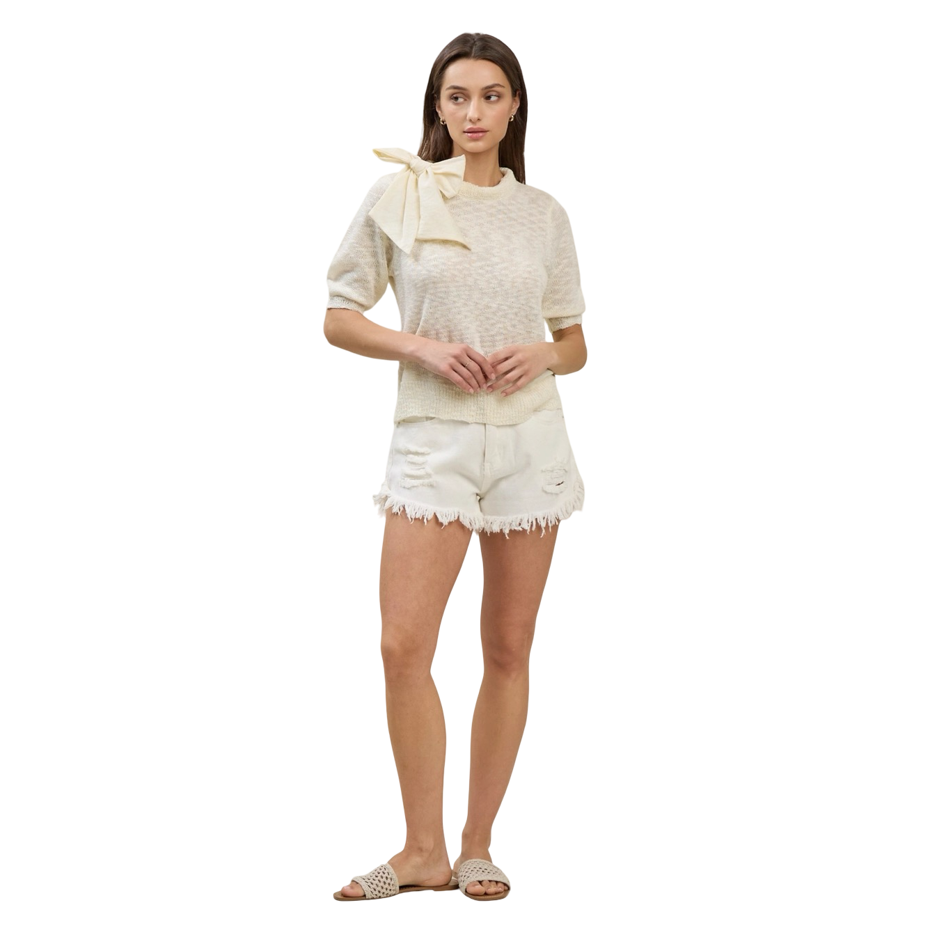 Apparel- Able Bow Detail Short Sleeve Sweater