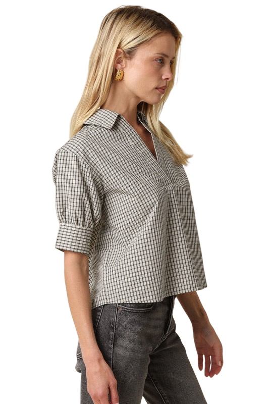 Olivaceous Charis Puff Sleeve Gingham Blouse Top