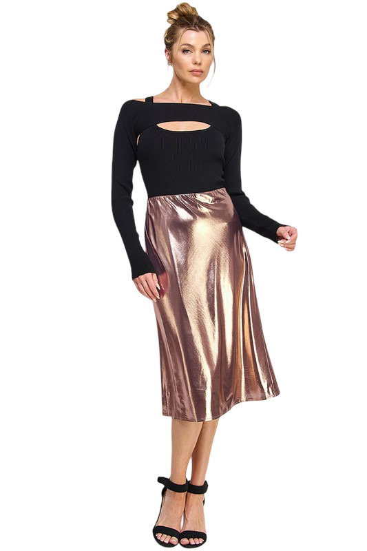 Apparel-Allie Rose Liquid Metal Midi Skirt