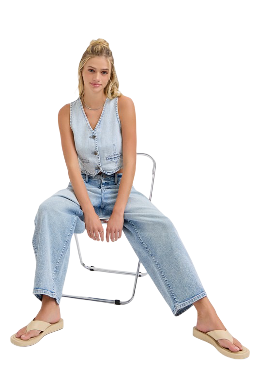 Apparel- Cello Cropped Stripe Denim Vest