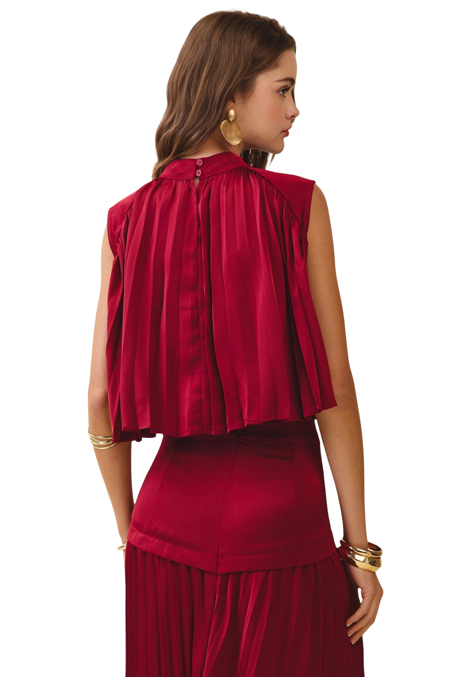 Apparel-TCEC Mock Neck Overlay Pleated Crop Top Top