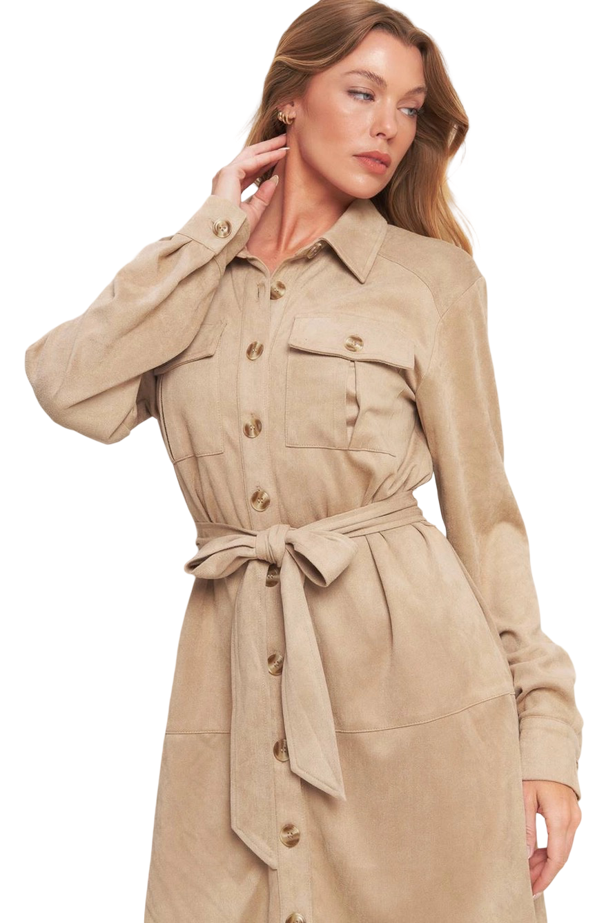 Apparel- Flying Tomato Faux Suede Shirt Mini Dress